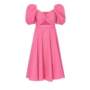 Kate Spade Pink Twist Bodice Puff Sleeve Midi Dress